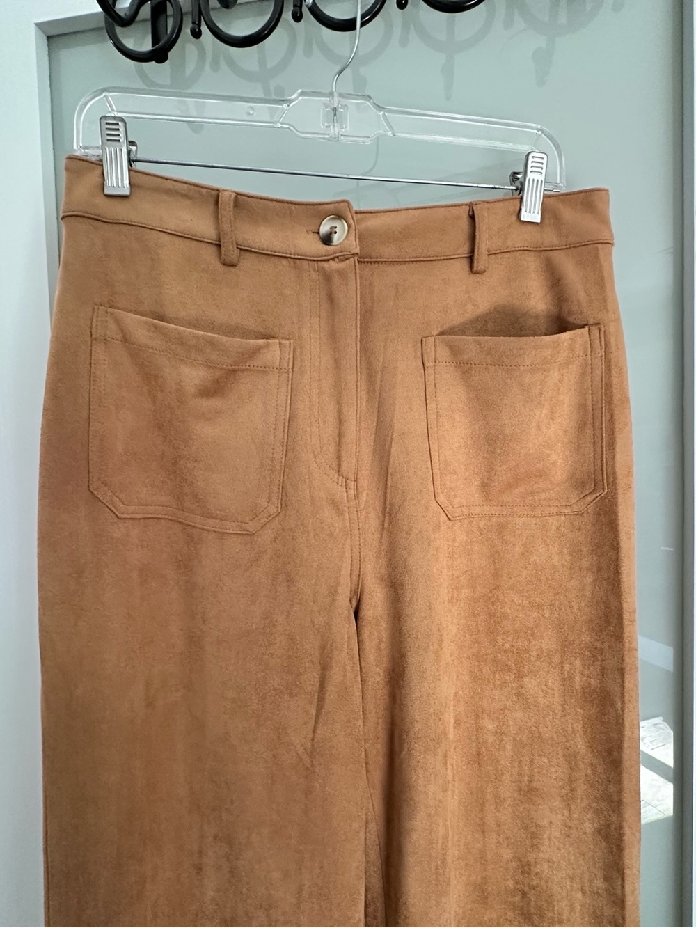 Skies Are Blue Wide Leg Suede-Look Pants in Tan
